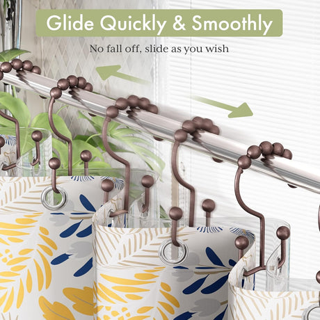 AmazerBath Stainless Steel Double Shower Curtain Hooks, Set of 12 in Bronze, product detail and key features.