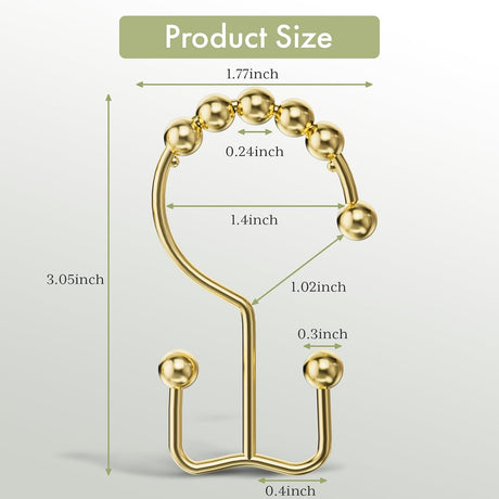 AmazerBath Stainless Steel Double Shower Curtain Hooks, Set of 12 in Gold, product detail and key features.