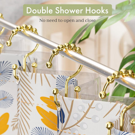 AmazerBath Stainless Steel Double Shower Curtain Hooks, Set of 12 in Gold, product detail and key features.