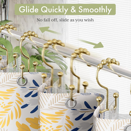 AmazerBath Stainless Steel Double Shower Curtain Hooks, Set of 12 in Gold, product detail and key features.