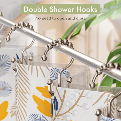 AmazerBath Stainless Steel Double Shower Curtain Hooks, Set of 12 in Nickel, product detail and key features.