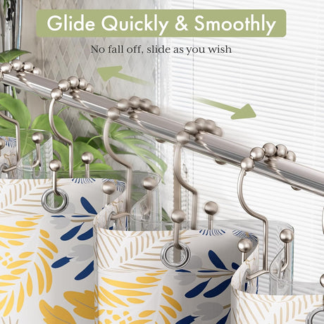 AmazerBath Stainless Steel Double Shower Curtain Hooks, Set of 12 in Nickel, product detail and key features.
