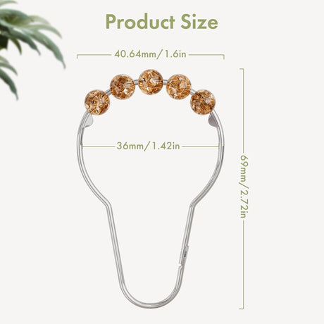 AmazerBath Amber stainless steel shower curtain rings with product dimensions