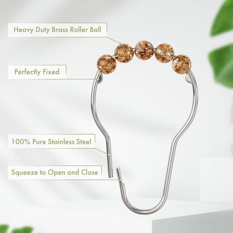 AmazerBath Amber stainless steel shower curtain rings with roller ball and secure clasp details