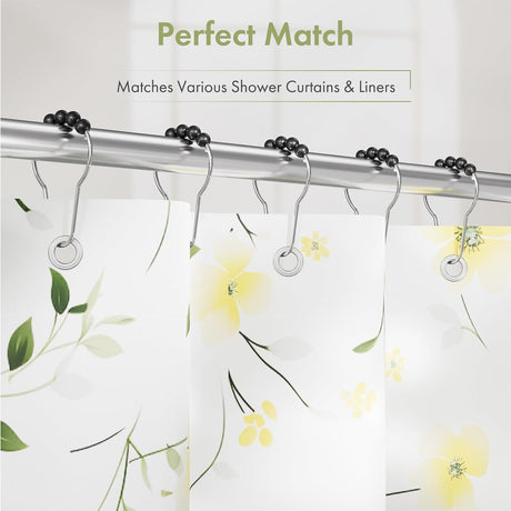 AmazerBath Black stainless steel shower curtain rings with shower curtain compatibility
