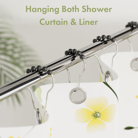 AmazerBath Black stainless steel shower curtain rings with holding a shower curtain and liner