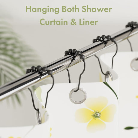 AmazerBath Matte Black stainless steel shower curtain rings with holding a shower curtain and liner