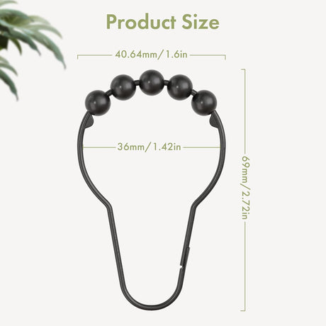 AmazerBath Matte Black stainless steel shower curtain rings with product dimensions