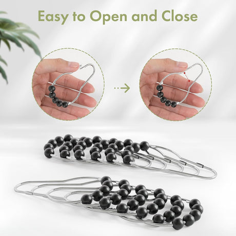 AmazerBath Black stainless steel shower curtain rings with easy-open and close design