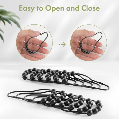 AmazerBath Matte Black stainless steel shower curtain rings with easy-open and close design