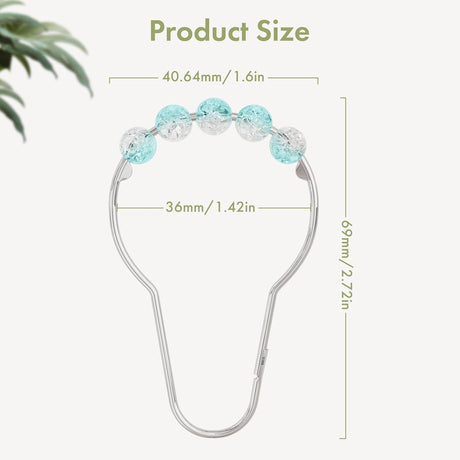AmazerBath Ice Blue stainless steel shower curtain rings with product dimensions