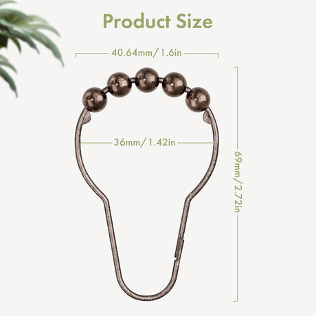 AmazerBath Bronze stainless steel shower curtain rings with product dimensions