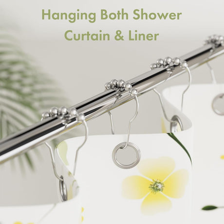 AmazerBath Chrome stainless steel shower curtain rings with holding a shower curtain and liner