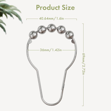 AmazerBath Chrome stainless steel shower curtain rings with product dimensions