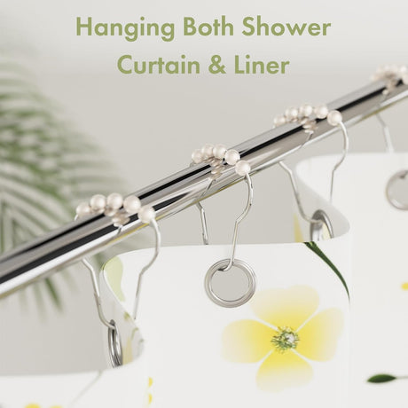 AmazerBath Cream stainless steel shower curtain rings with holding a shower curtain and liner