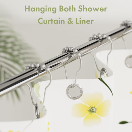 AmazerBath Silver stainless steel shower curtain rings with holding a shower curtain and liner