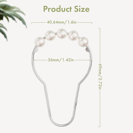 AmazerBath Cream stainless steel shower curtain rings with product dimensions