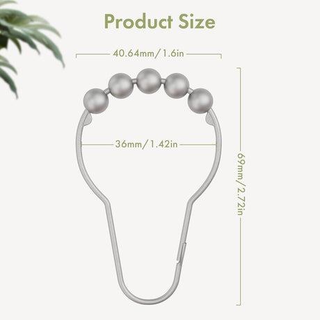 AmazerBath Silver stainless steel shower curtain rings with product dimensions