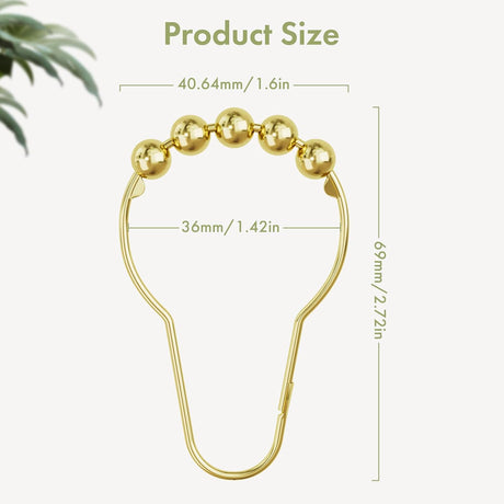 AmazerBath Gold stainless steel shower curtain rings with product dimensions