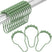 Green beaded shower curtain hooks on a white background