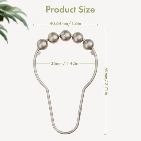 AmazerBath Matte Nickel stainless steel shower curtain rings with product dimensions
