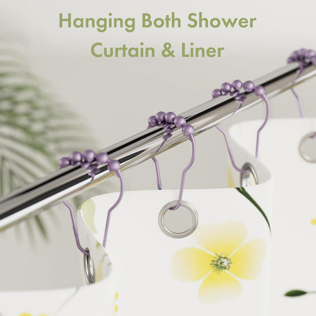 AmazerBath Purple stainless steel shower curtain rings with holding a shower curtain and liner