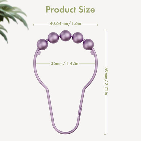 AmazerBath Purple stainless steel shower curtain rings with product dimensions