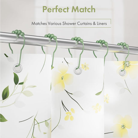 AmazerBath Sage Green stainless steel shower curtain rings with shower curtain compatibility