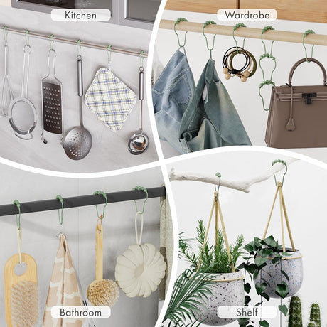 AmazerBath Sage Green stainless steel shower curtain rings with multiple household uses