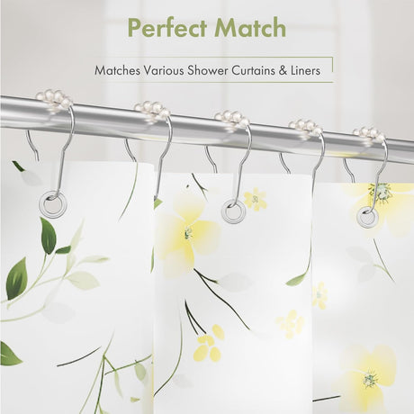 AmazerBath Cream stainless steel shower curtain rings with smooth-gliding roller balls