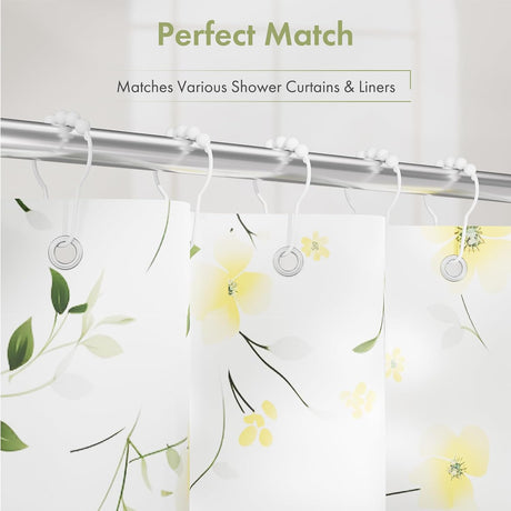AmazerBath White stainless steel shower curtain rings with shower curtain compatibility