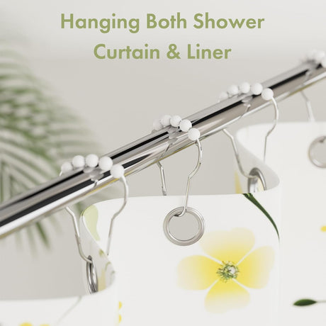 AmazerBath Matte White stainless steel shower curtain rings with holding a shower curtain and liner