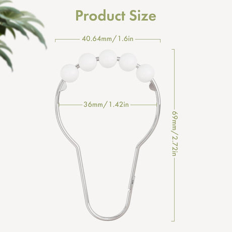 AmazerBath Matte White stainless steel shower curtain rings with product dimensions