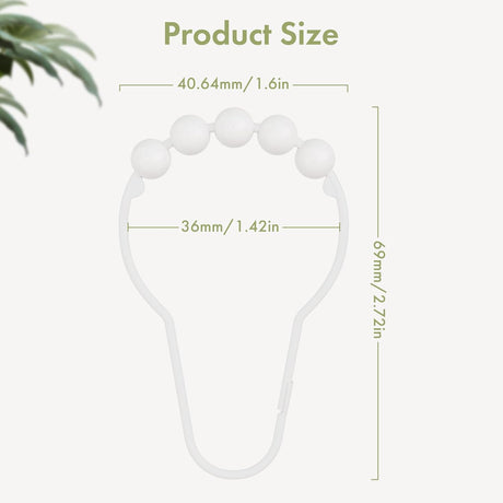 AmazerBath White stainless steel shower curtain rings with product dimensions