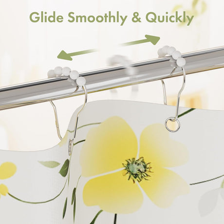 AmazerBath Matte White stainless steel shower curtain rings with smooth-gliding roller balls