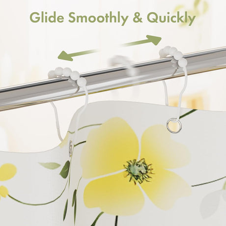 AmazerBath White stainless steel shower curtain rings with smooth-gliding roller balls
