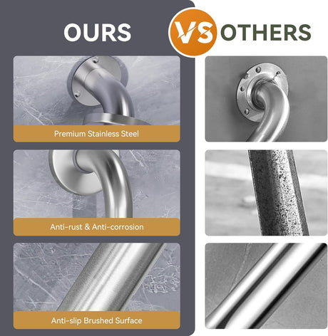 AmazerBath Stainless Steel Shower Grab Bars, Brushed Nickel in Nickel, product detail image.