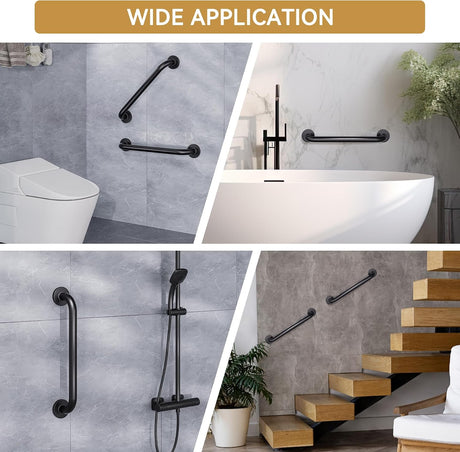 AmazerBath Stainless Steel Shower Grab Bars, Matte Black in Matte Black, product detail image.