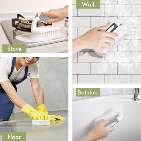 AmazerBath Stiff-Bristle Scrub Brushes with Comfort Grip, 2-Pack in Black-Grey, product detail and key features.