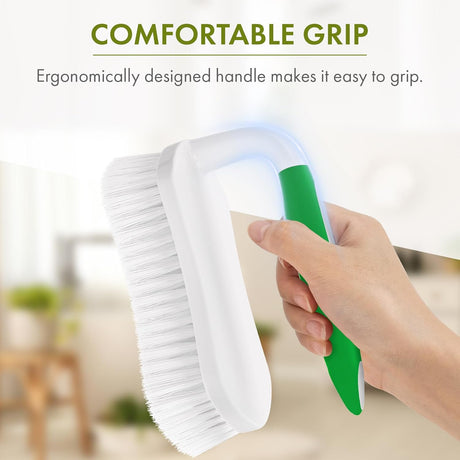 AmazerBath Stiff-Bristle Scrub Brushes with Comfort Grip, 2-Pack in Blue-Green, product detail and key features.