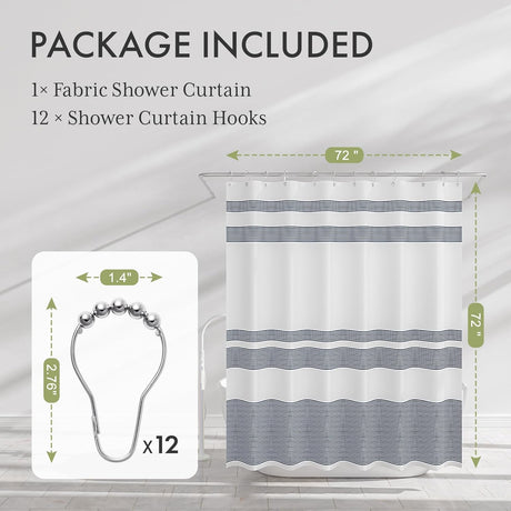 AmazerBath Wavy Striped Shower Curtain with 12 Rings in Blue, product detail image highlighting the design and key features.