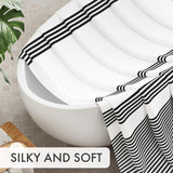 AmazerBath Wavy Striped Shower Curtain with 12 Rings, product image showing design and key features.