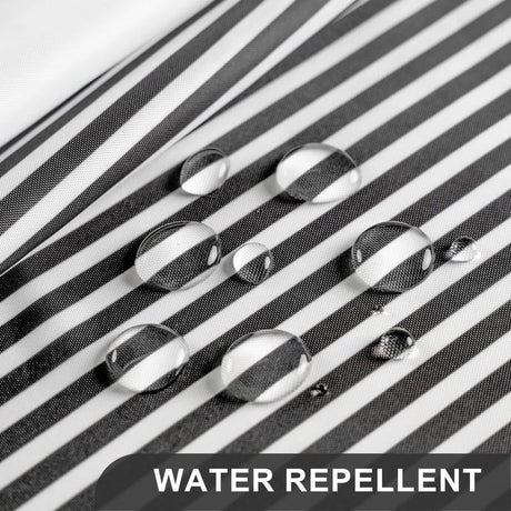 AmazerBath Wavy Striped Shower Curtain with 12 Rings, product image showing design and key features.