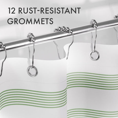 AmazerBath Wavy Striped Shower Curtain with 12 Rings in Sage Green, product detail image.
