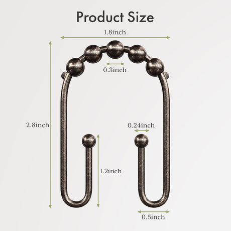AmazerBath U-Shaped Double Shower Curtain Hooks with Rollers, Set of 12 in Bronze, product detail image.