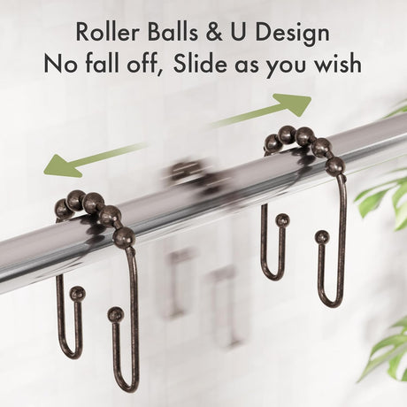 AmazerBath U-Shaped Double Shower Curtain Hooks with Rollers, Set of 12 in Bronze, product detail image.
