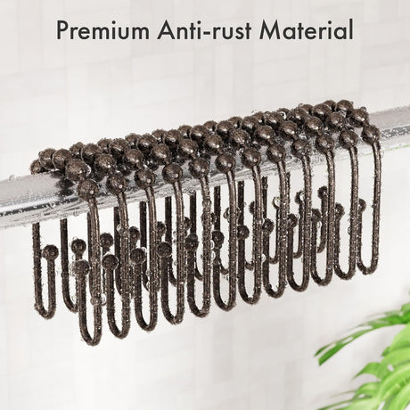 AmazerBath U-Shaped Double Shower Curtain Hooks with Rollers, Set of 12 in Bronze, product detail image.