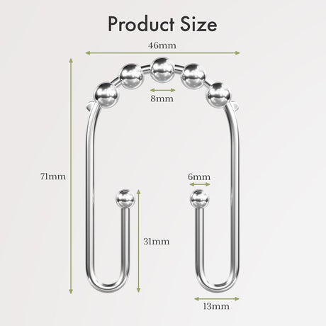 AmazerBath U-Shaped Double Shower Curtain Hooks with Rollers, Set of 12 in Chrome, product detail image.
