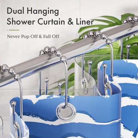 AmazerBath U-Shaped Double Shower Curtain Hooks with Rollers, Set of 12 in Chrome, product detail image.