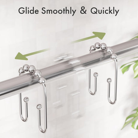 AmazerBath U-Shaped Double Shower Curtain Hooks with Rollers, Set of 12 in Chrome, product detail image.